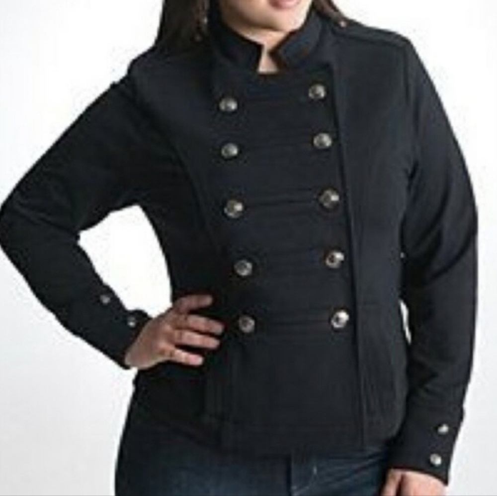 Lane Bryant 16W Black Double-Breasted Jacket Soft Like A Sweatshirt 0918-AO